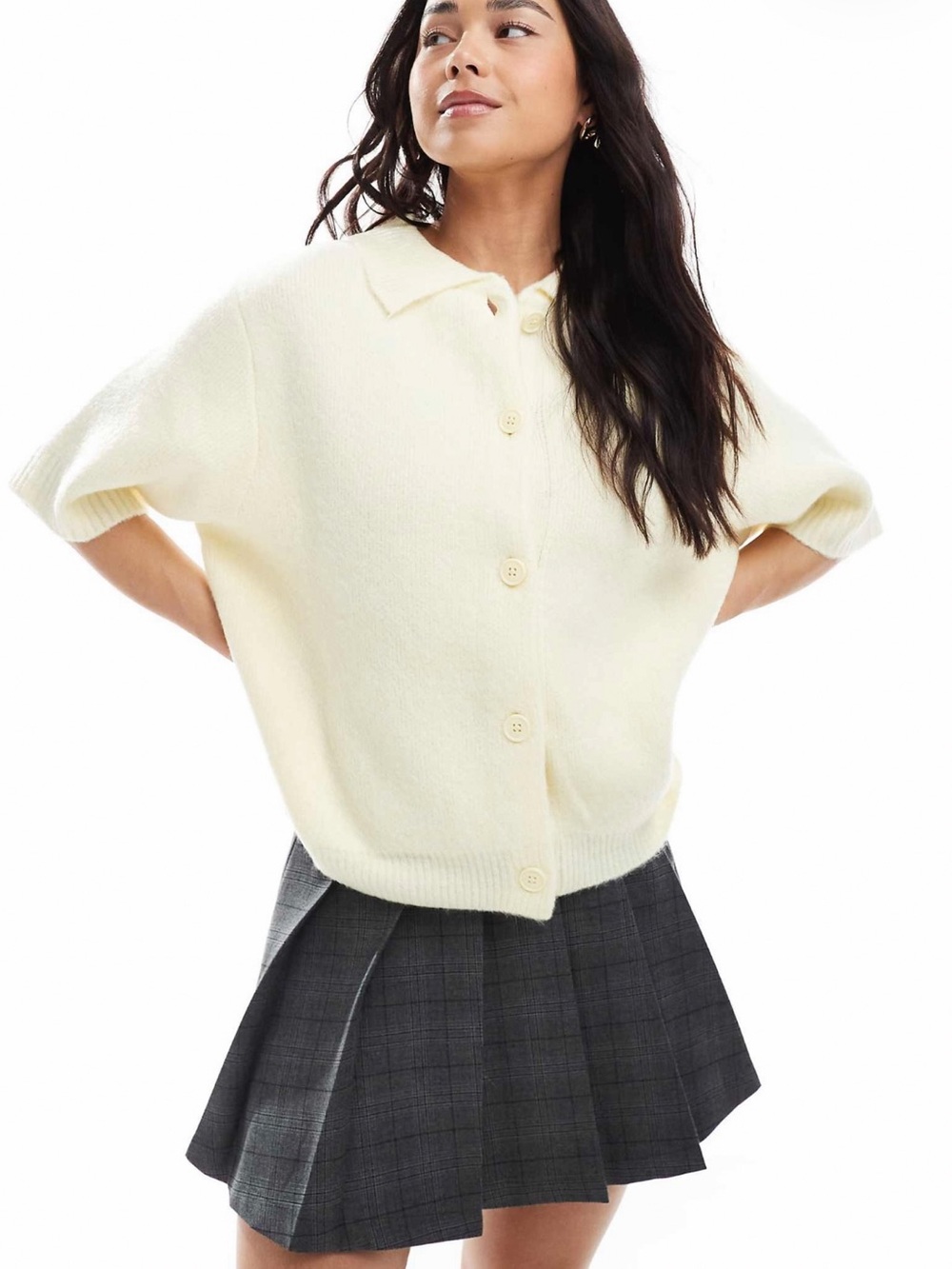 ASOS DESIGN knit compact short sleeve shirt in buttermilk